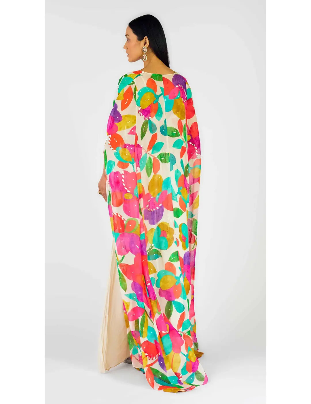 Multi Crepe Embroidered Abstract Cape Set