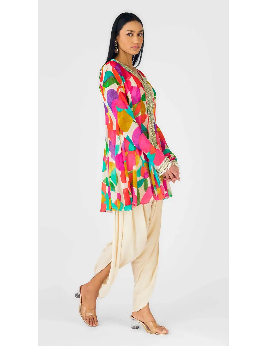 Multi Crepe Embroidered Abstract Dhoti Set