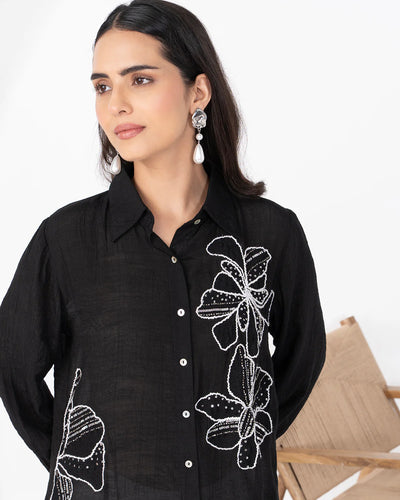 BLACK FLORET CRYSTALLINE SHIRT