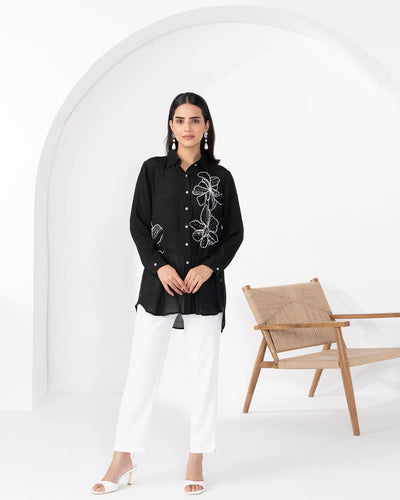 BLACK FLORET CRYSTALLINE SHIRT