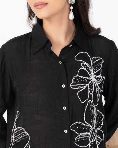 BLACK FLORET CRYSTALLINE SHIRT
