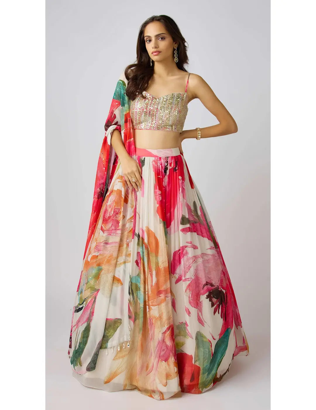 Multi Embroidered Lehenga Set