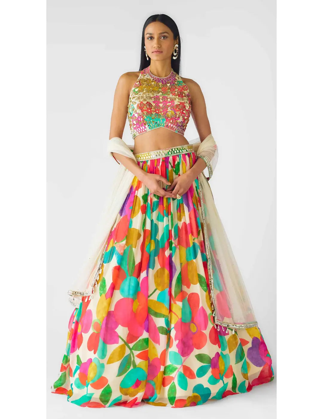 Multi Georgette Embroidered Abstract Lehenga Set