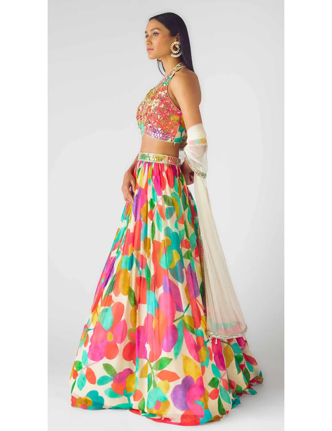 Multi Georgette Embroidered Abstract Lehenga Set