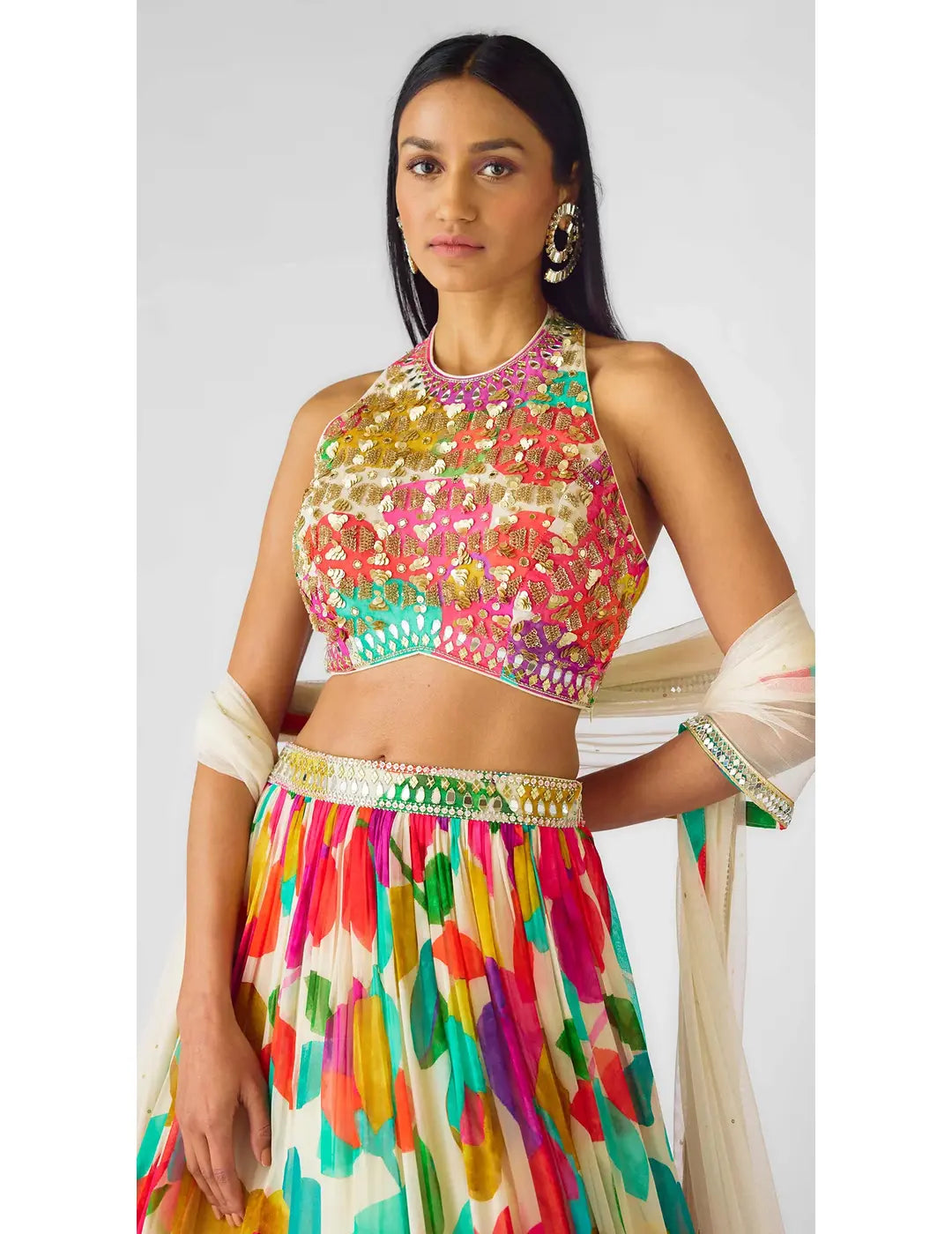 Multi Georgette Embroidered Abstract Lehenga Set