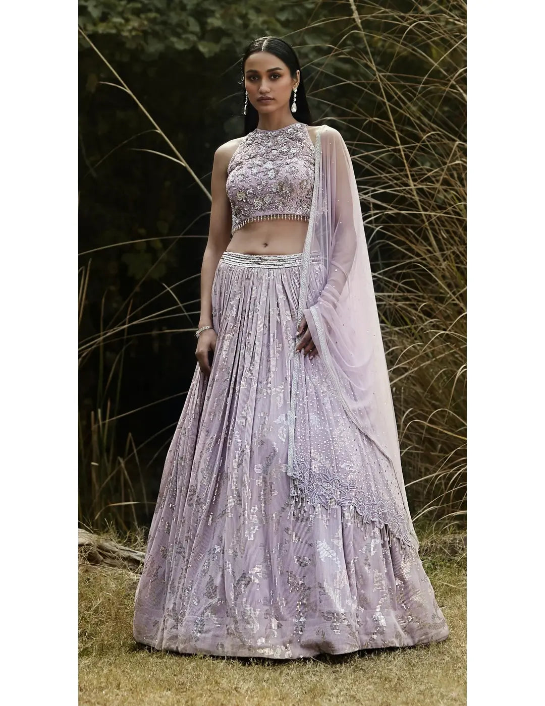 Lilac Embroidered Lehenga Set