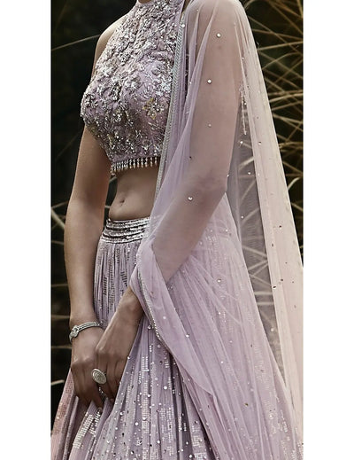 Lilac Embroidered Lehenga Set