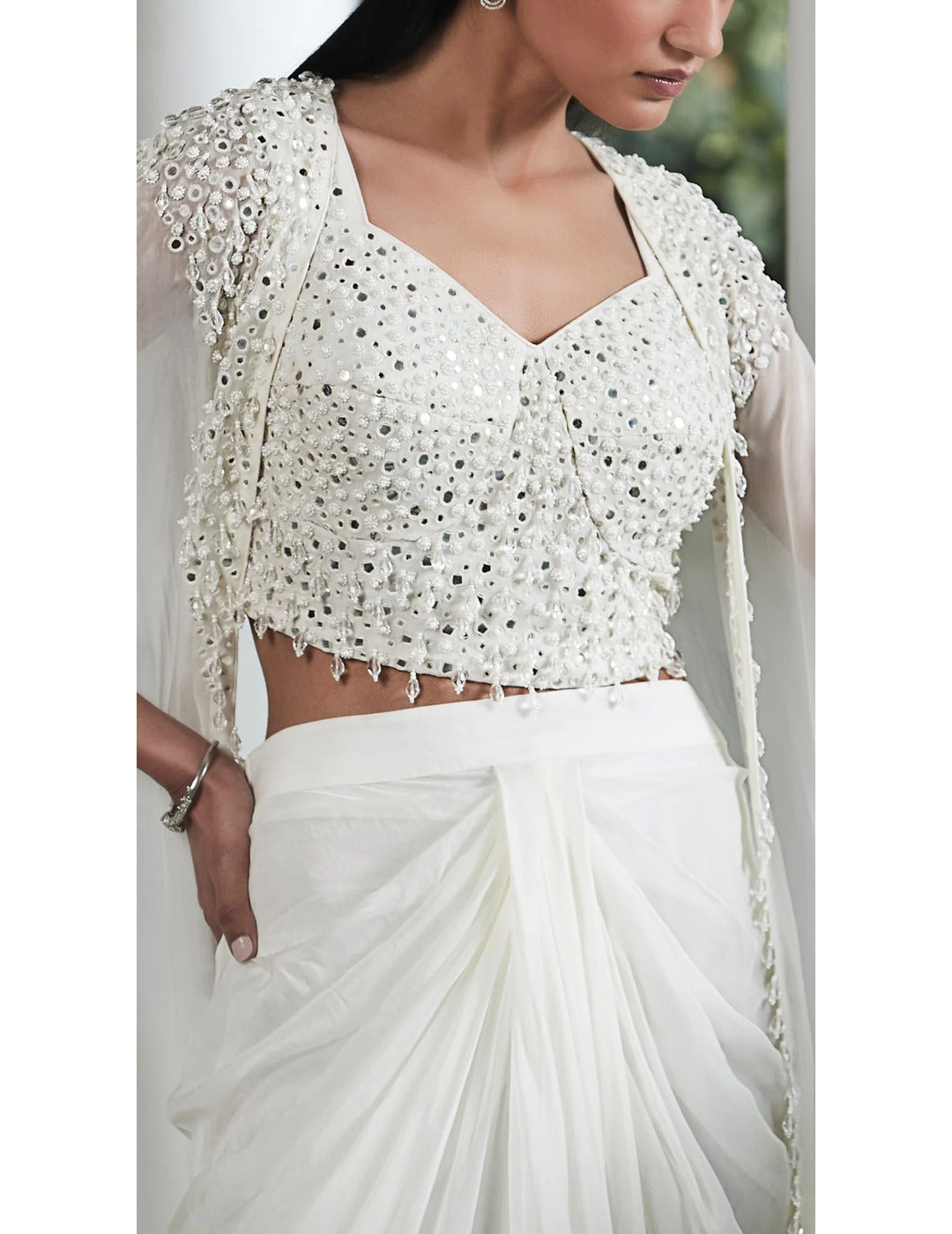 Ivory Embroidered Cape Set