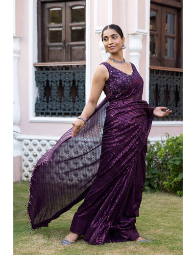 Wine Sequins Saree