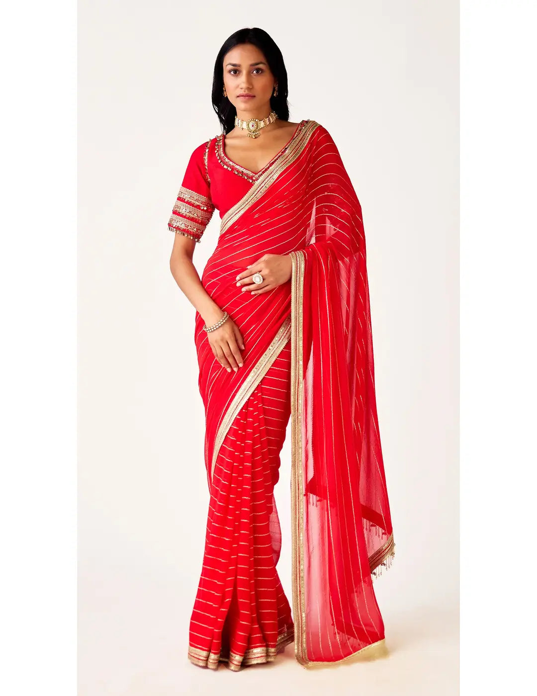 Red Georgette Embroidered Saree