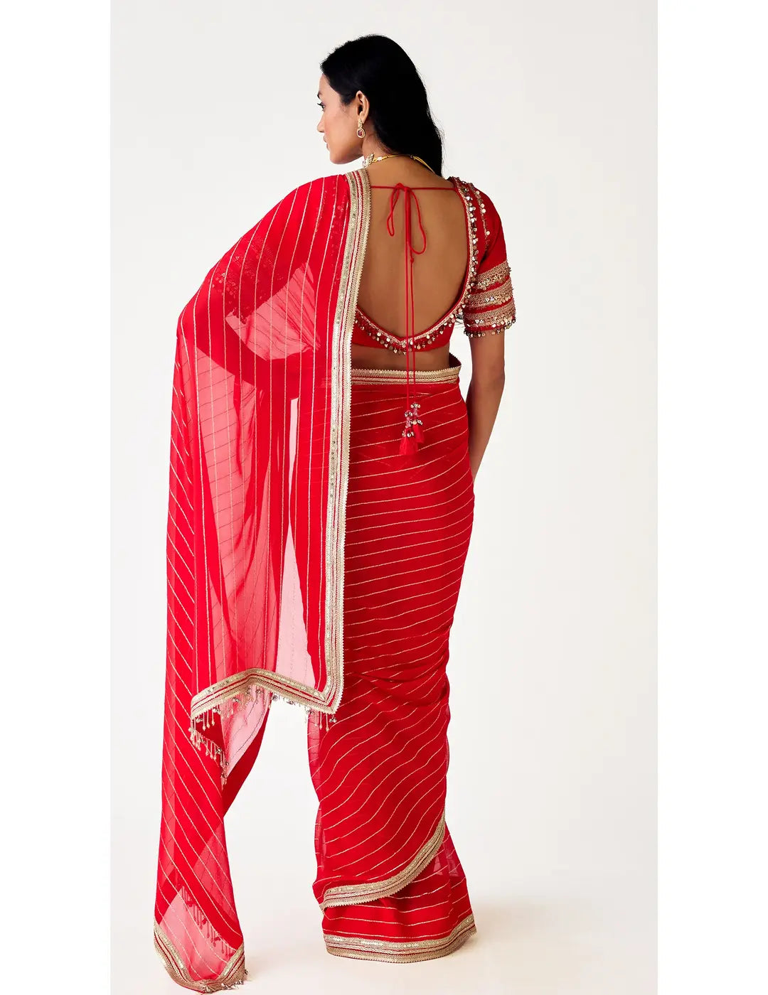 Red Georgette Embroidered Saree