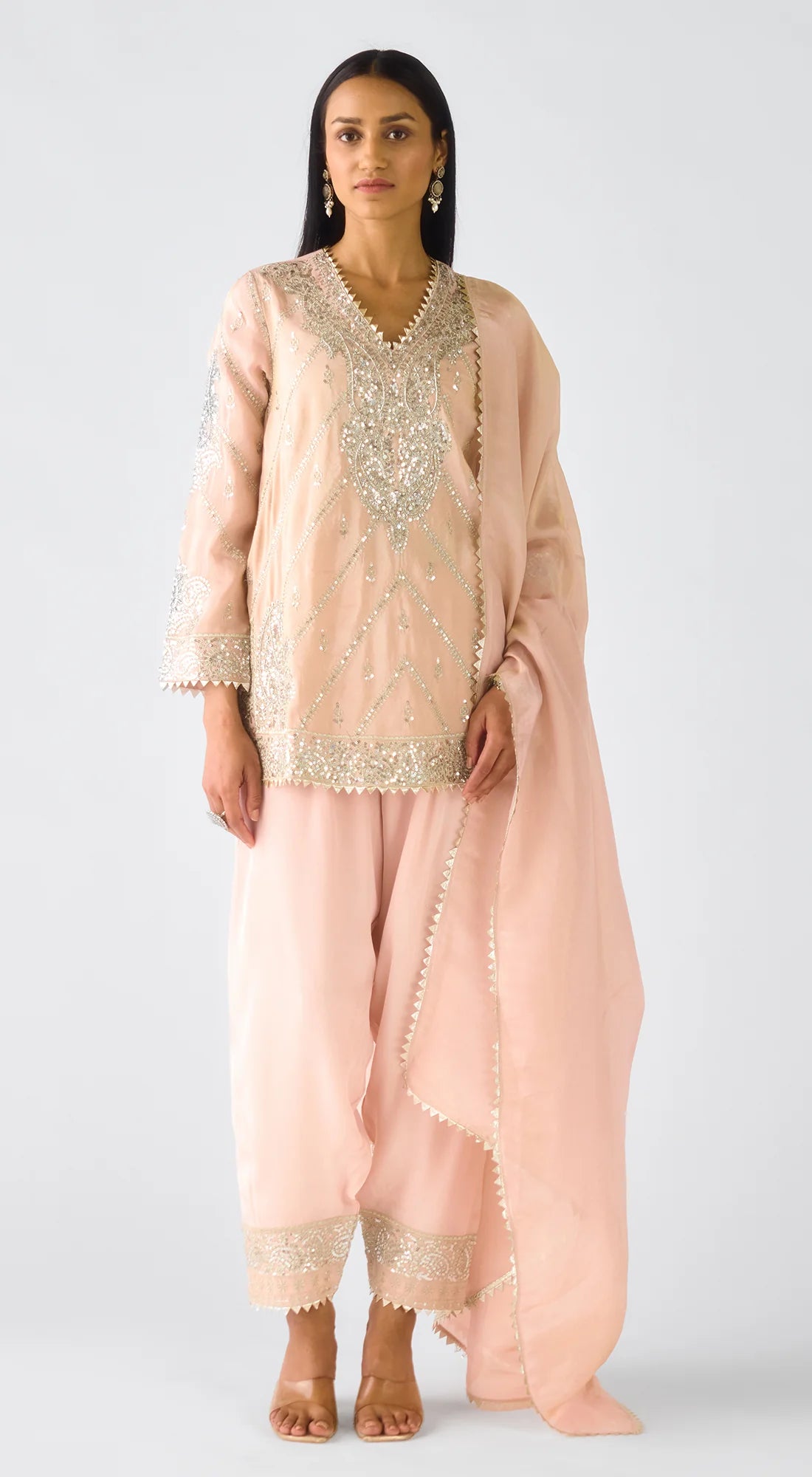 Blush Pink Tissue Embroidered Suit Set