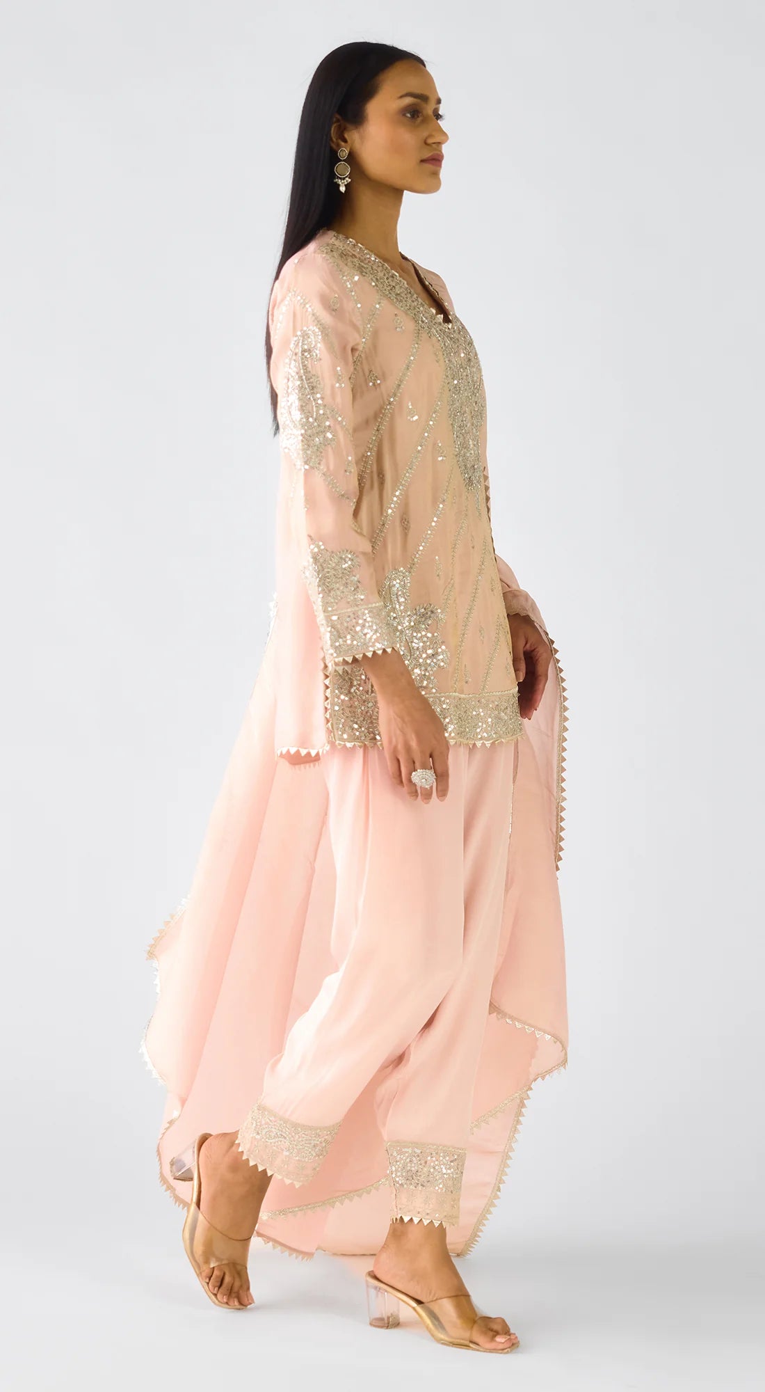 Blush Pink Tissue Embroidered Suit Set