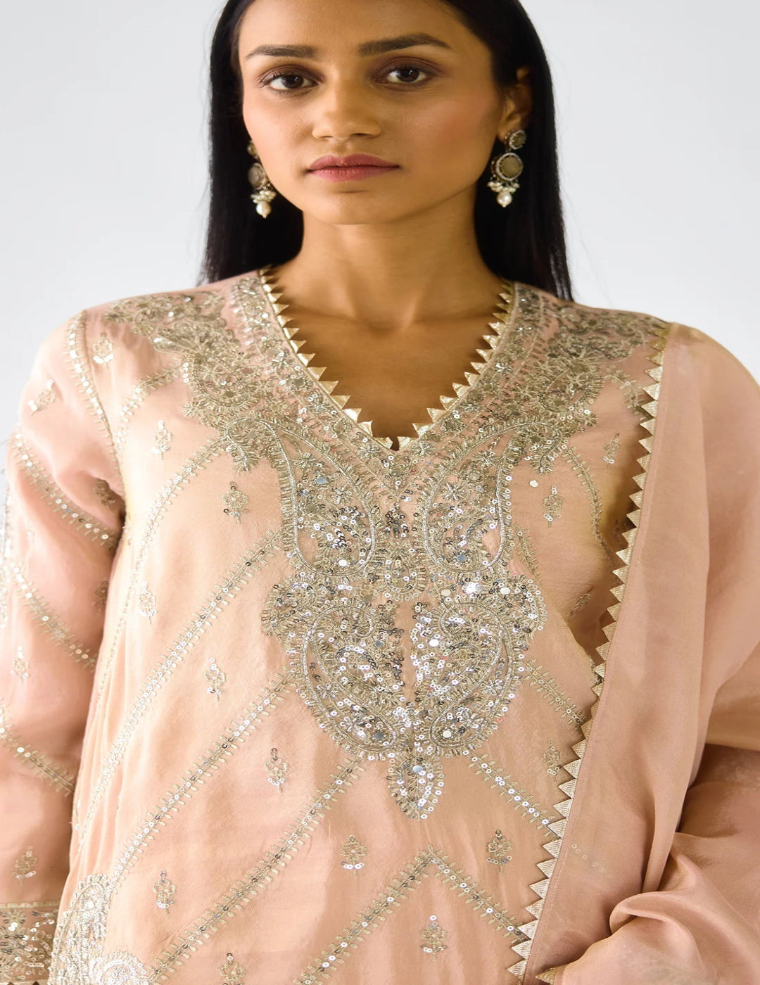 Blush Pink Tissue Embroidered Suit Set