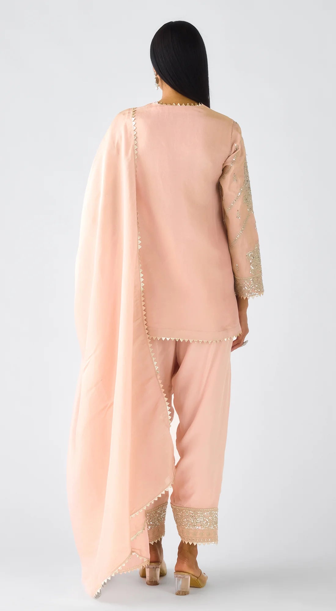 Blush Pink Tissue Embroidered Suit Set