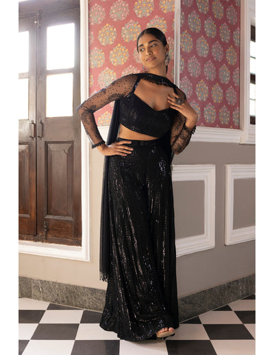 Black Embroidered Sequins Blouse & Sharara Set