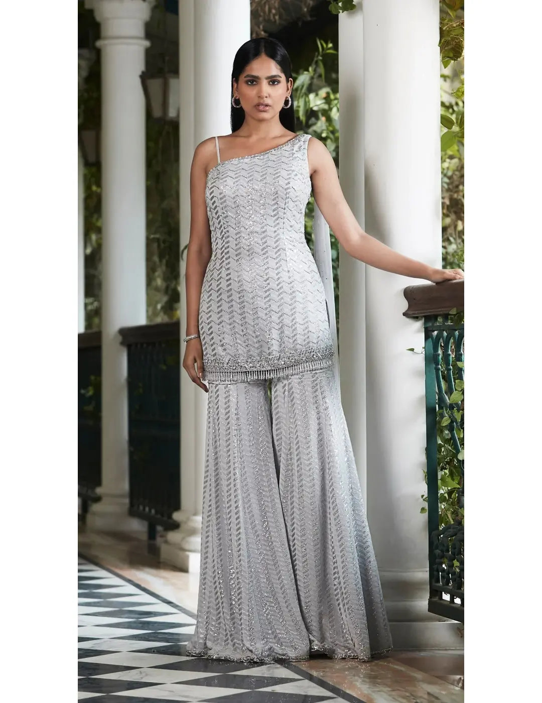 Grey Sequins Sharara Set