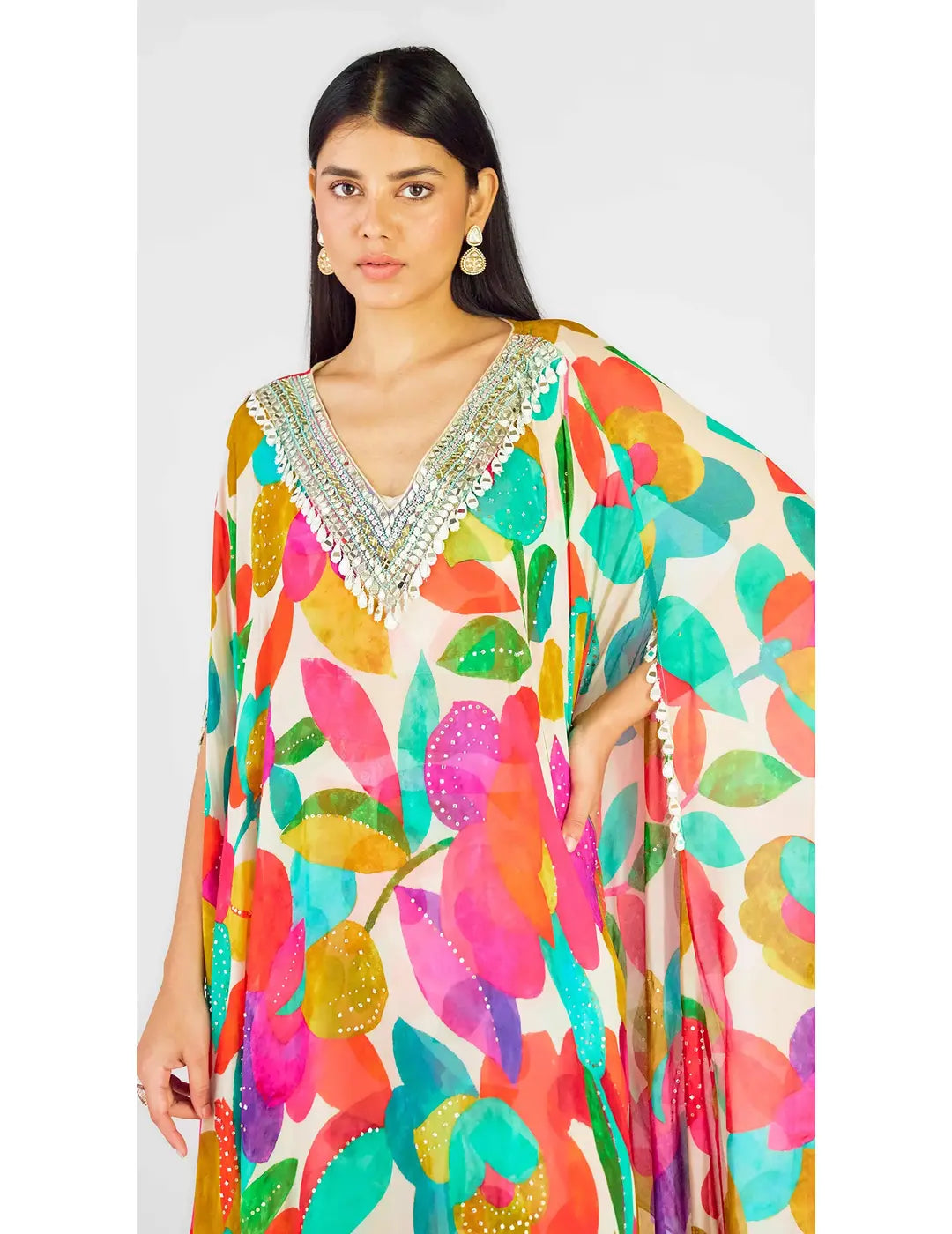 Multi Georgette Abstract Kaftan Sharara Set