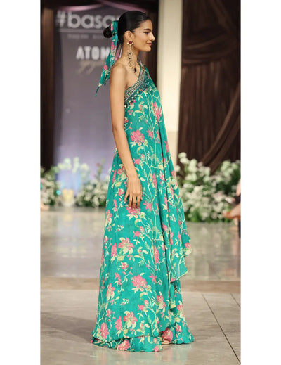 The Blossom One-Shoulder Cape & Sharara Set