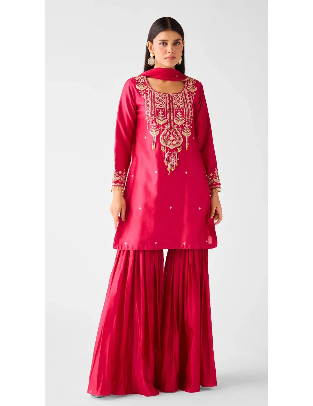 Rani Pink Chanderi Embroidered Sharara Set