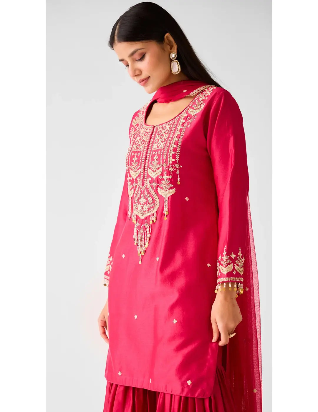 Rani Pink Chanderi Embroidered Sharara Set