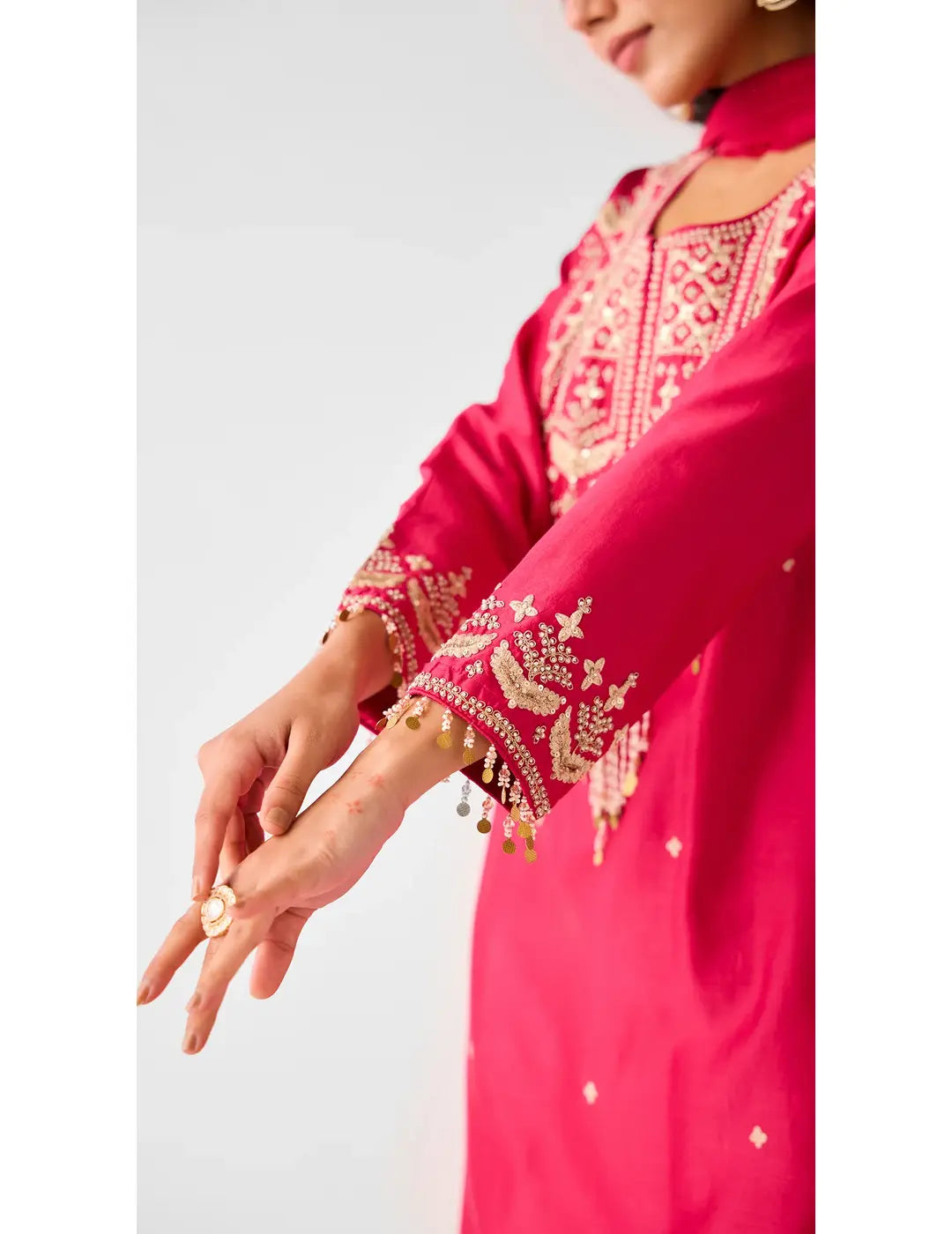 Rani Pink Chanderi Embroidered Sharara Set