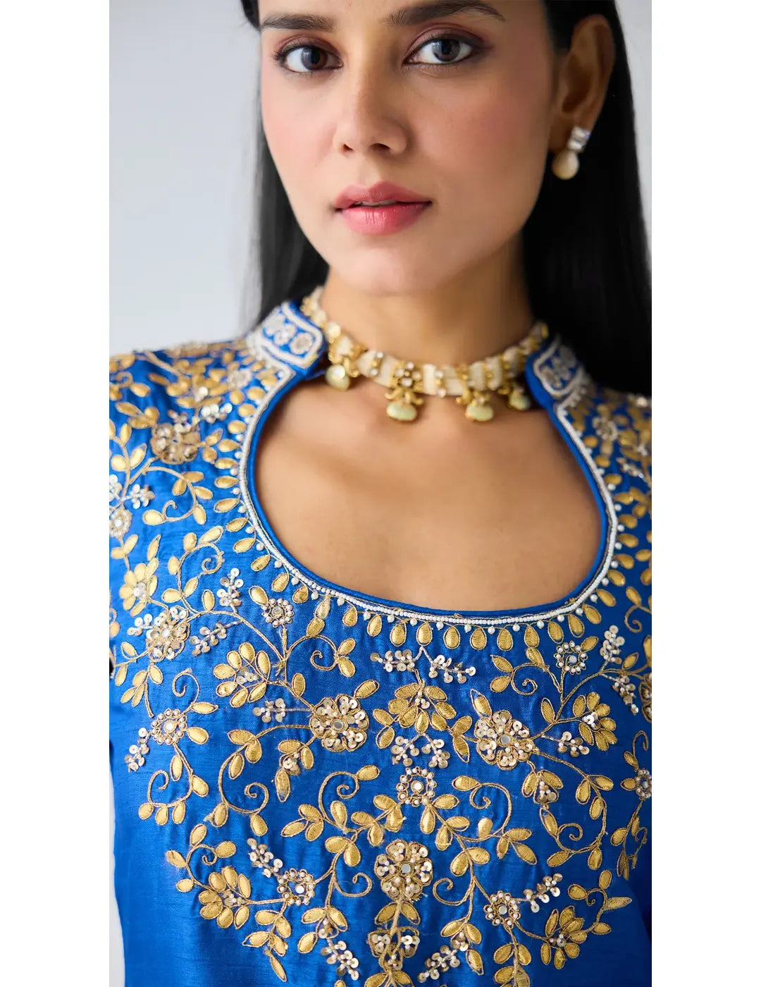 Blue Silk Embroidered Sharara Set