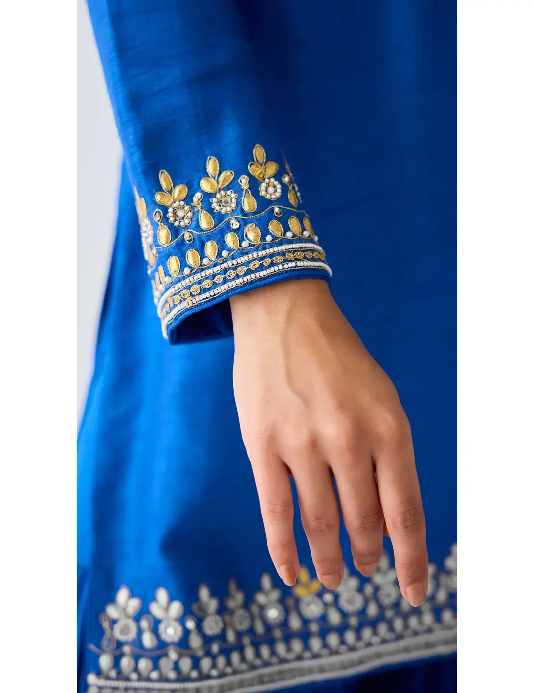 Blue Silk Embroidered Sharara Set