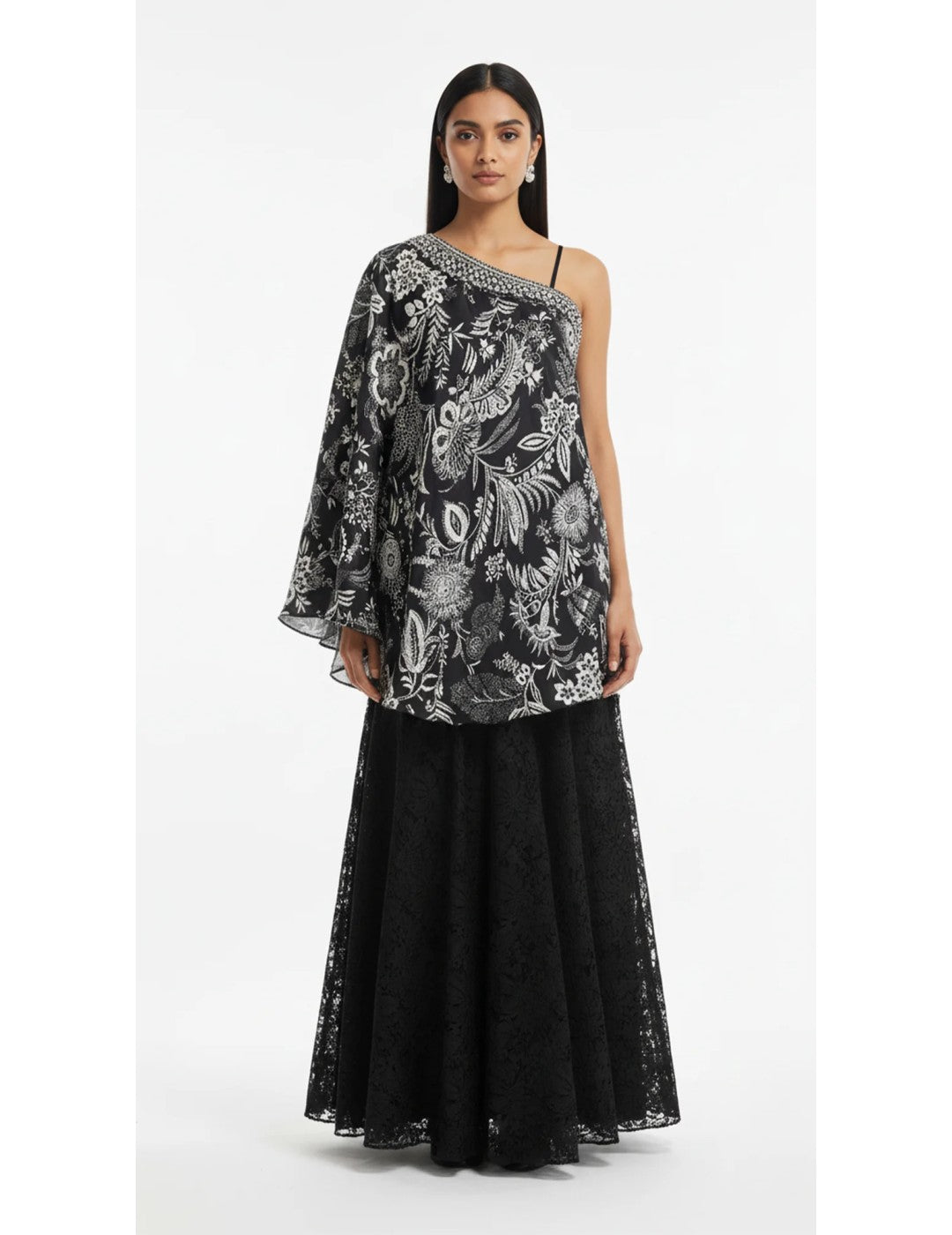 Black Crepe Embroidered Sharara Set