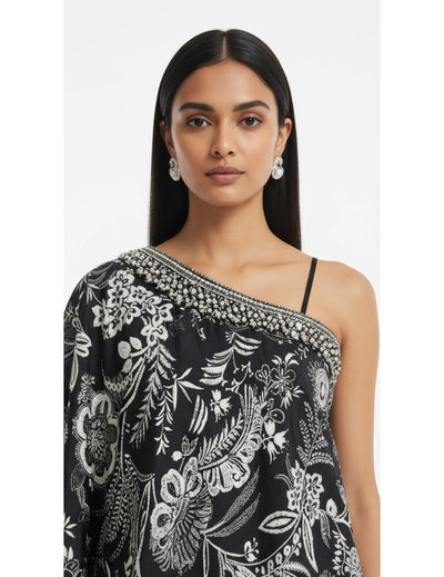 Black Crepe Embroidered Sharara Set