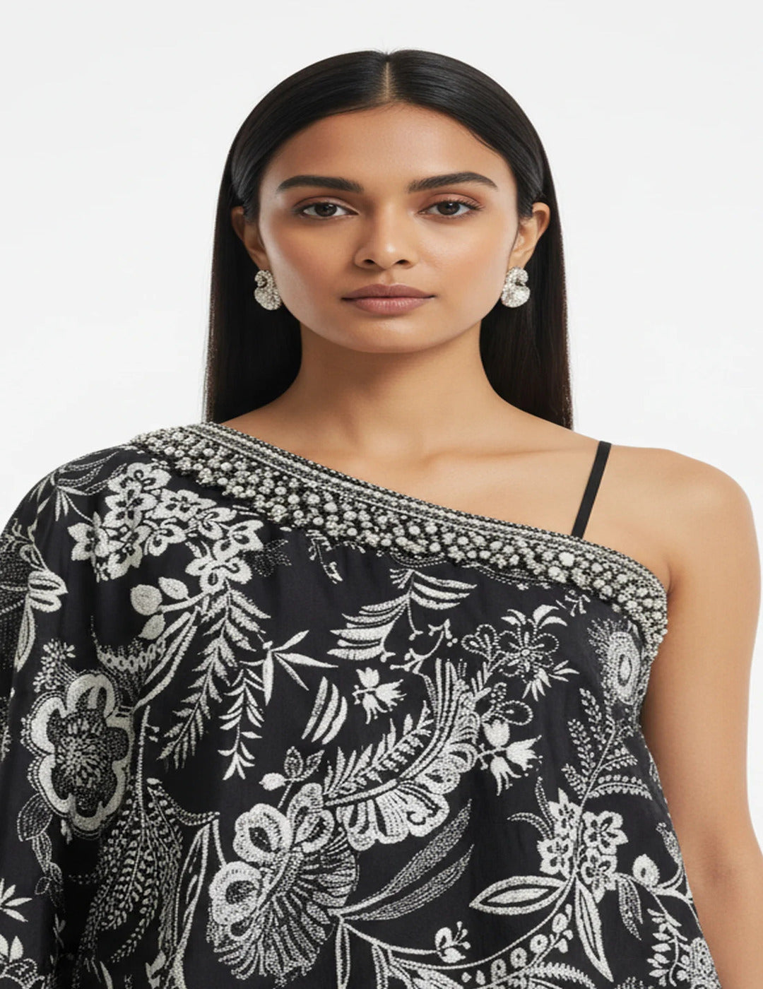Black Crepe Embroidered Sharara Set