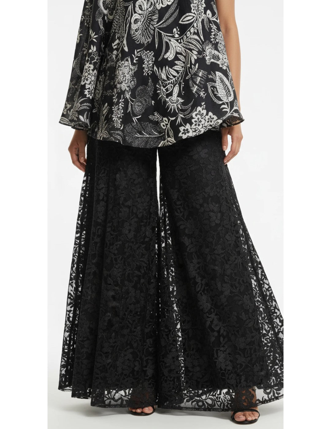 Black Crepe Embroidered Sharara Set