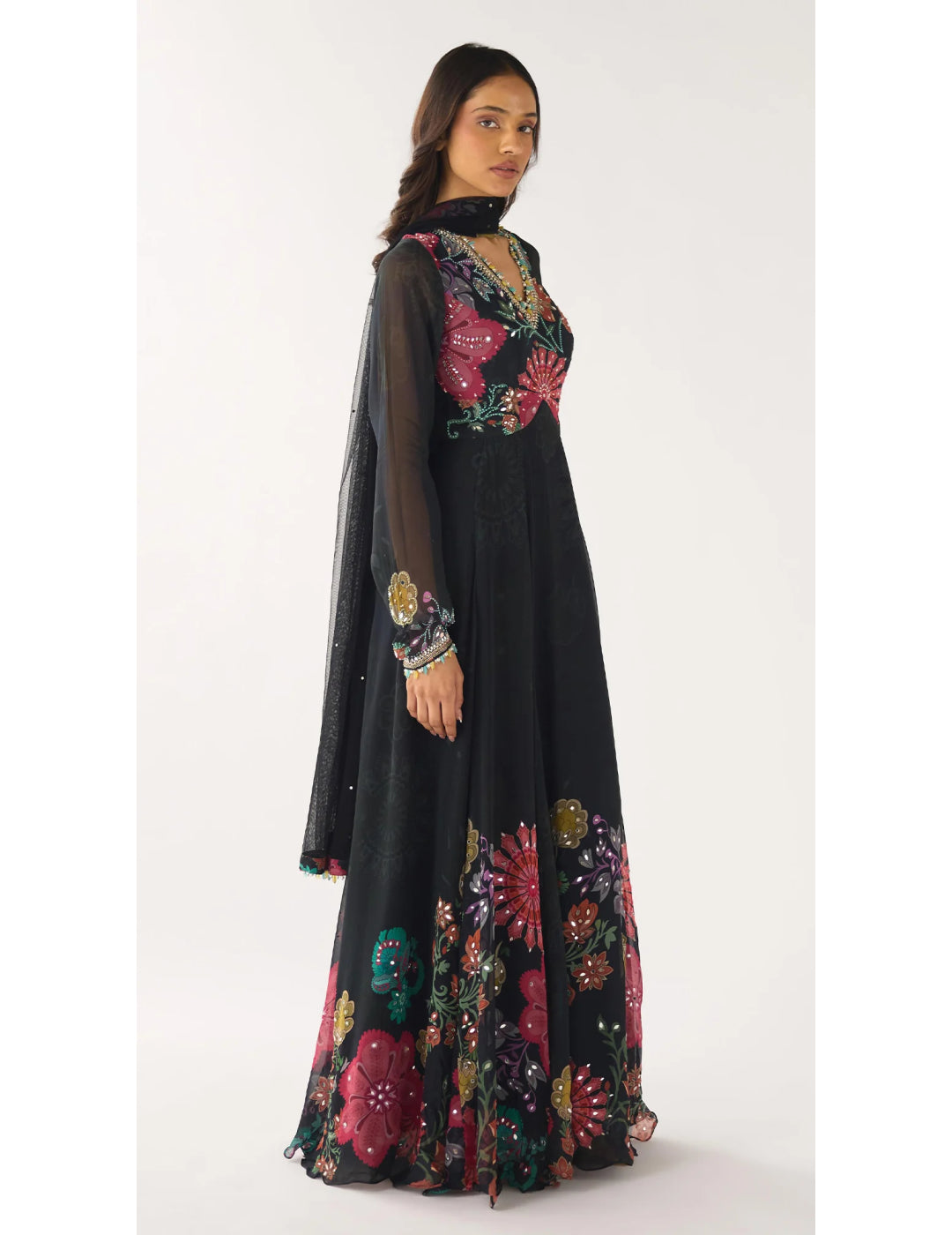 Black Georgette Embroidered Anarkali Set