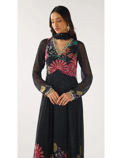 Black Georgette Embroidered Anarkali Set
