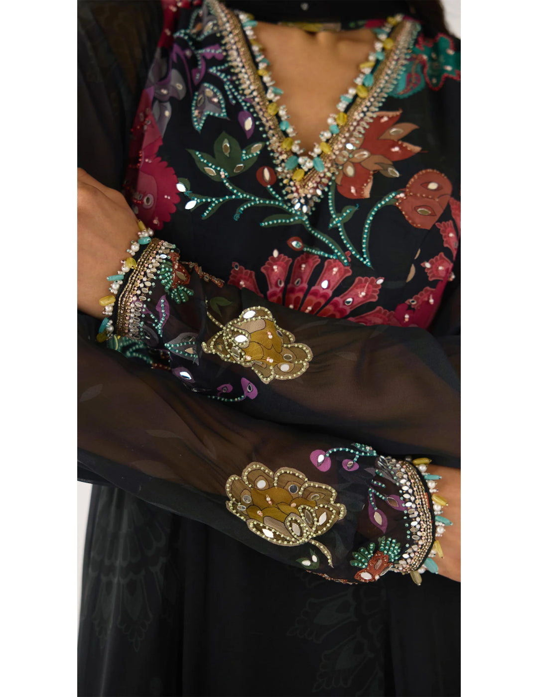 Black Georgette Embroidered Anarkali Set