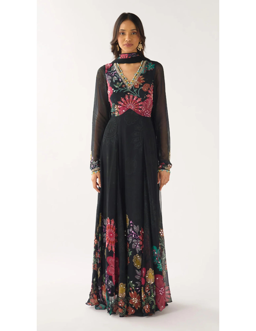 Black Georgette Embroidered Anarkali Set