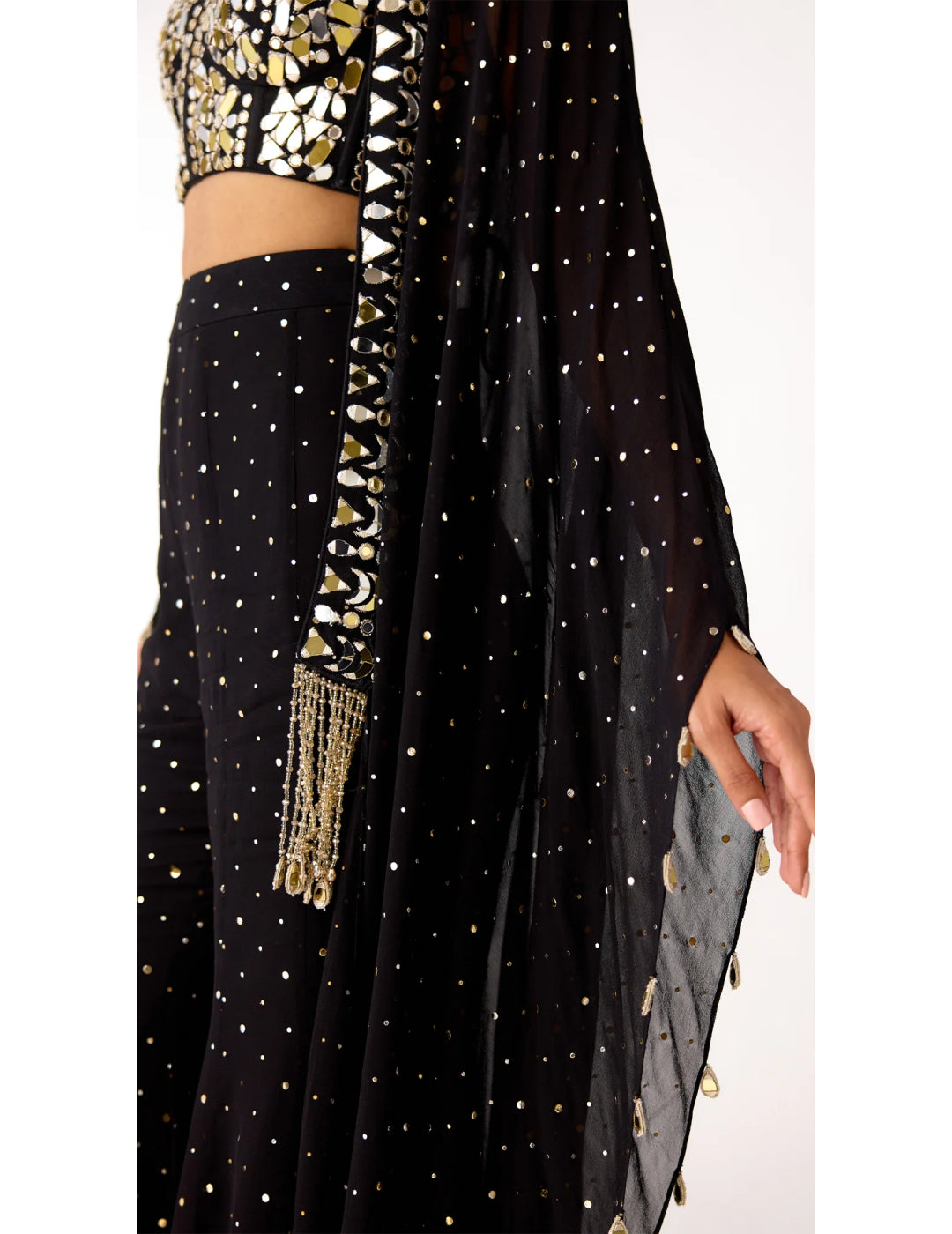 Black Mukaish Georgette Embroidered Cape Set