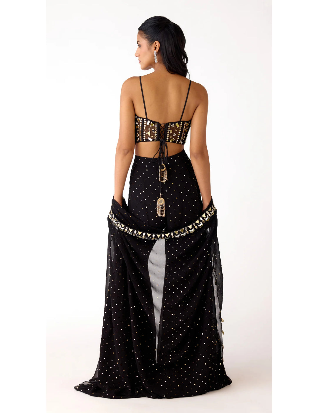 Black Mukaish Georgette Embroidered Cape Set