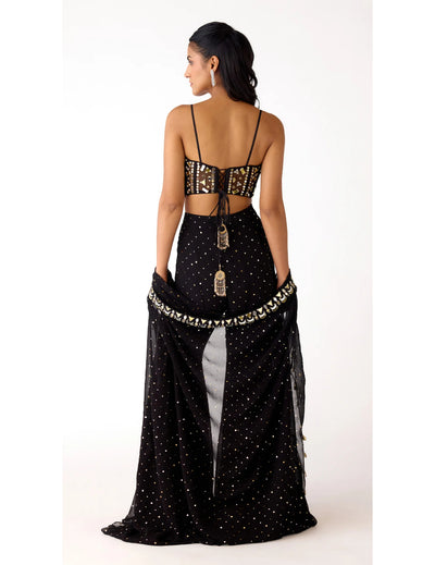 Black Mukaish Georgette Embroidered Cape Set