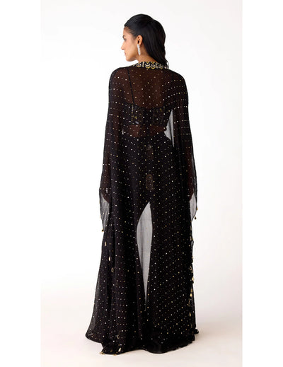 Black Mukaish Georgette Embroidered Cape Set