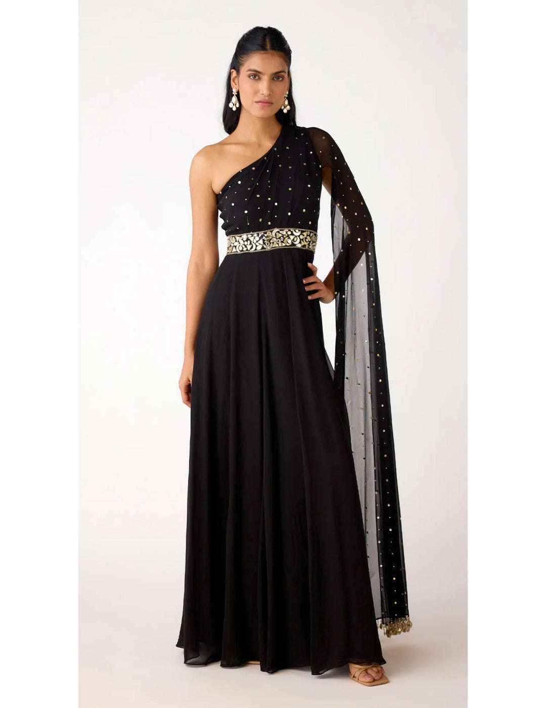 Black Mukaish Georgette Embroidered Jumpsuit