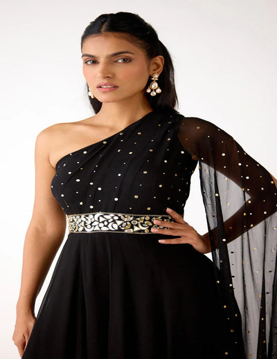 Black Mukaish Georgette Embroidered Jumpsuit