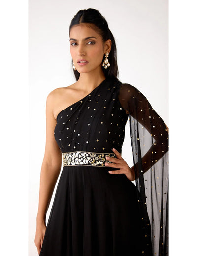 Black Mukaish Georgette Embroidered Jumpsuit