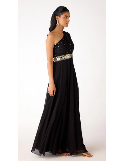 Black Mukaish Georgette Embroidered Jumpsuit