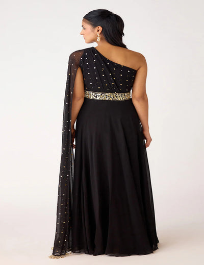 Black Mukaish Georgette Embroidered Jumpsuit