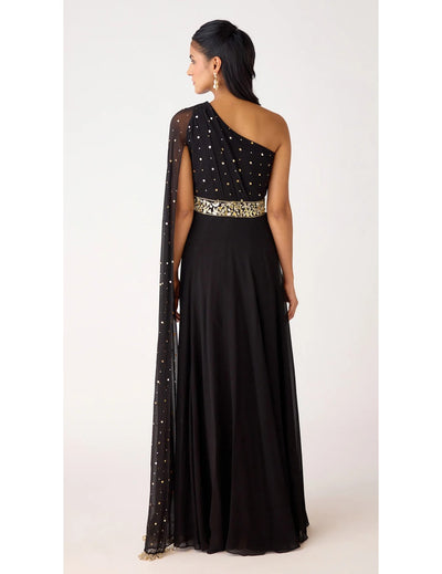 Black Mukaish Georgette Embroidered Jumpsuit