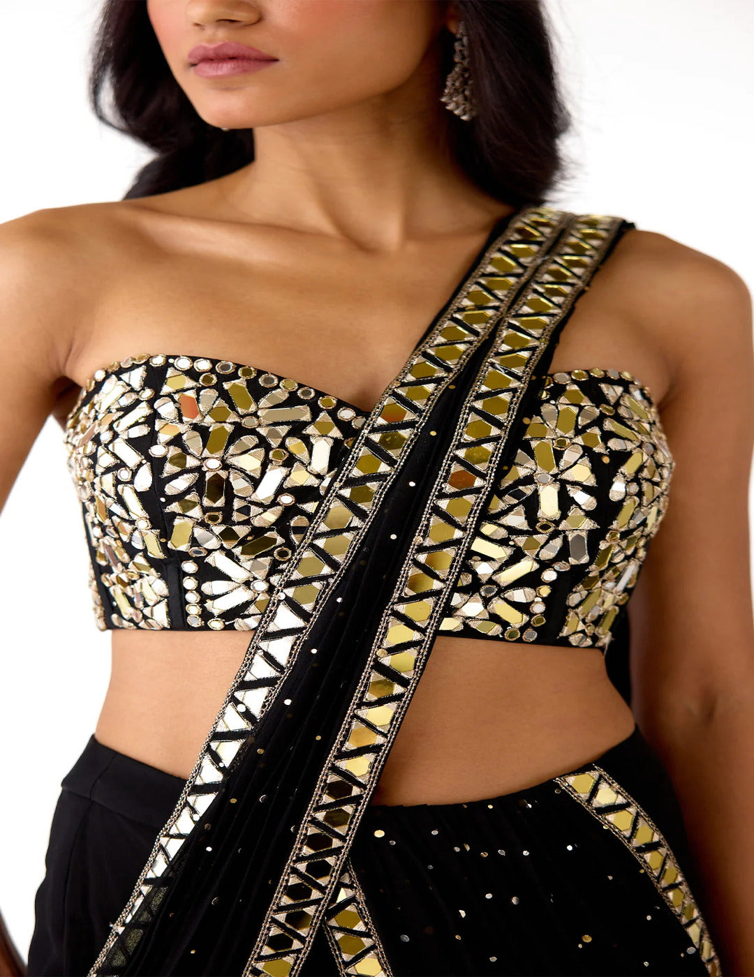 Black Mukaish Georgette Embroidered Saree Set