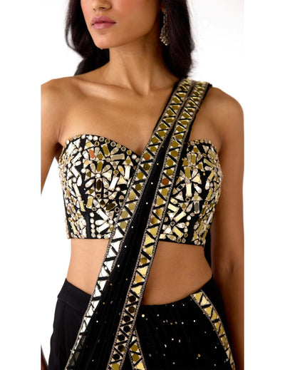 Black Mukaish Georgette Embroidered Saree Set