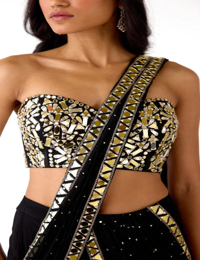 Black Mukaish Georgette Embroidered Saree Set