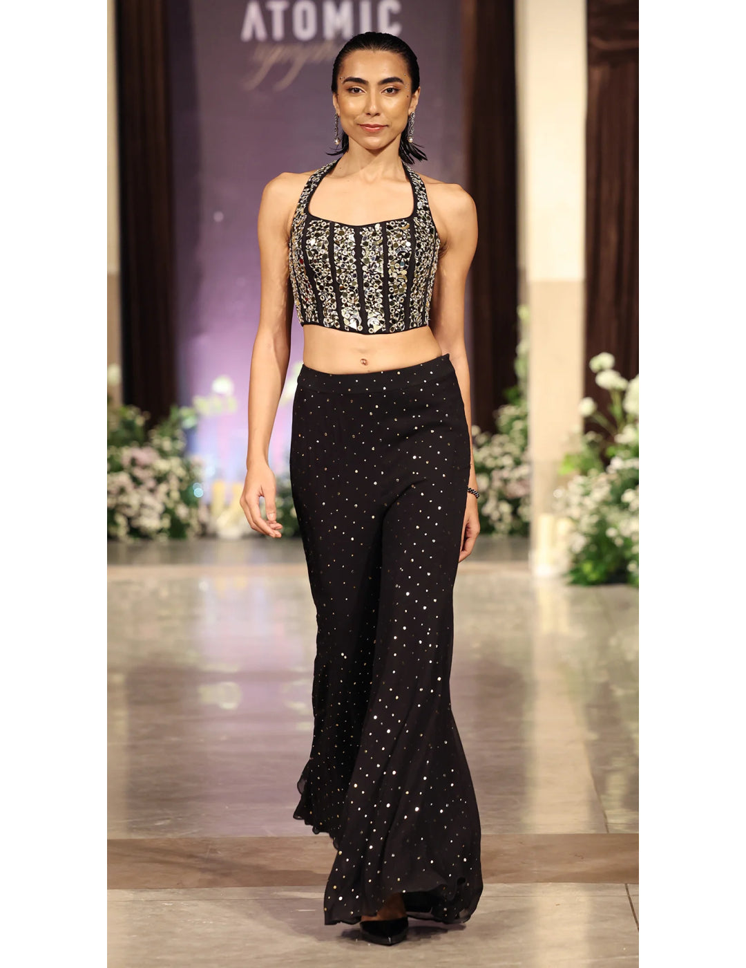 Black Mukaish Georgette Embroidered Sharara Set